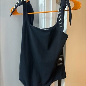 Express Black Bodysuit with Pearl Details